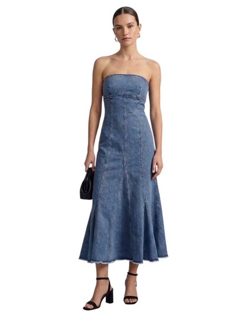 NWT Anthropologie Pilcro Strapless Denim Maxi Dress Medium Blue Raw Hem Size M